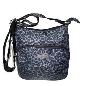 Baggallini Crossbody Joey Bag Purse Crinkle Nylon Animal Print Grey Lined